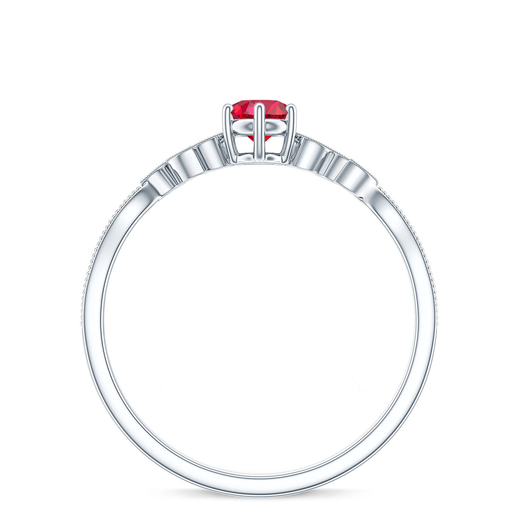 Minimalist Lab Grown Ruby Leaf Promise Ring With Real Diamonds