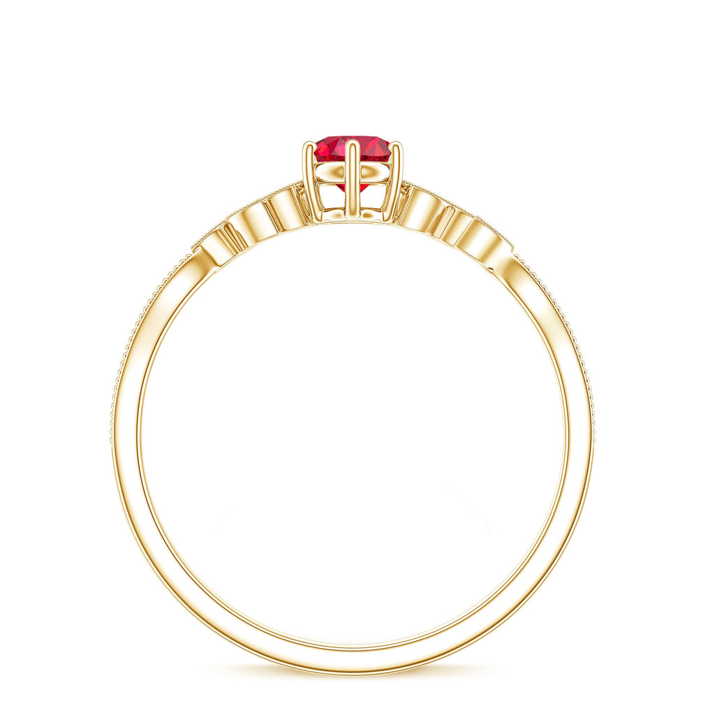 Minimalist Lab Grown Ruby Leaf Promise Ring With Real Diamonds