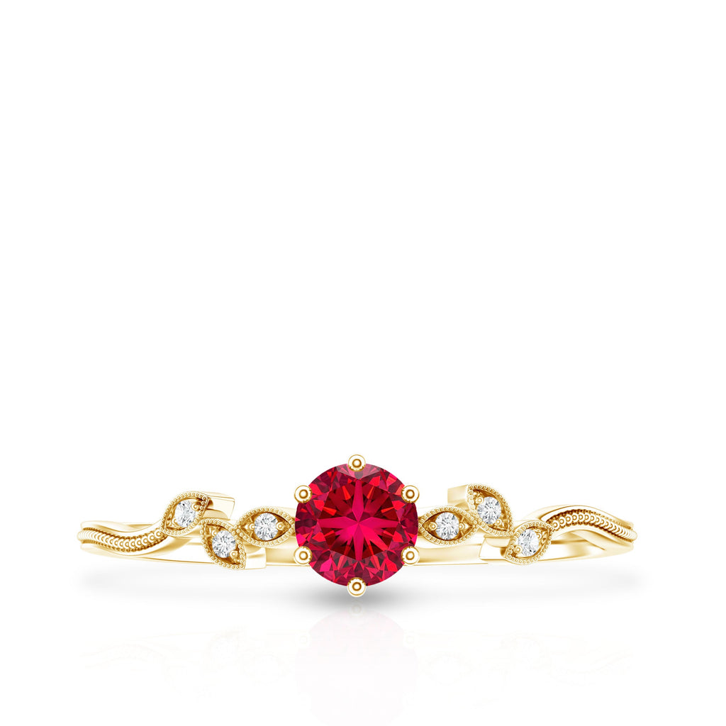 Minimalist Lab Grown Ruby Leaf Promise Ring With Real Diamonds