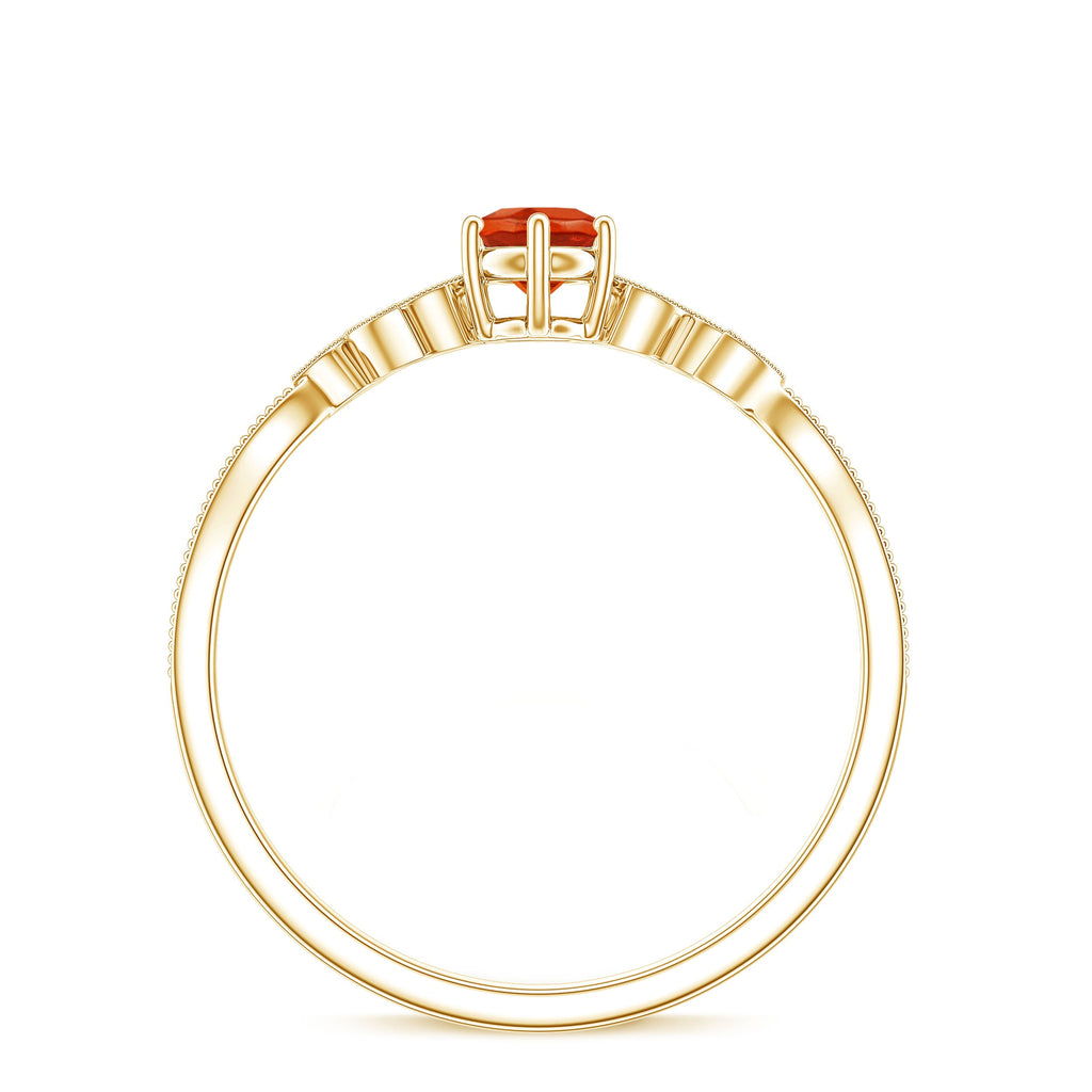 Round Fire Opal Leaf Promise Ring with Diamond