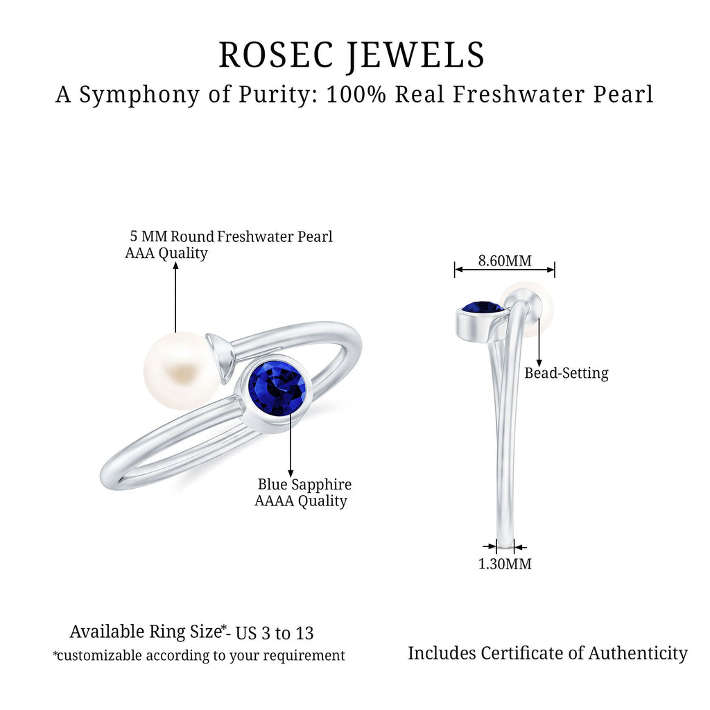 Lab Created Blue Sapphire and Pearl Toi Et Moi Ring