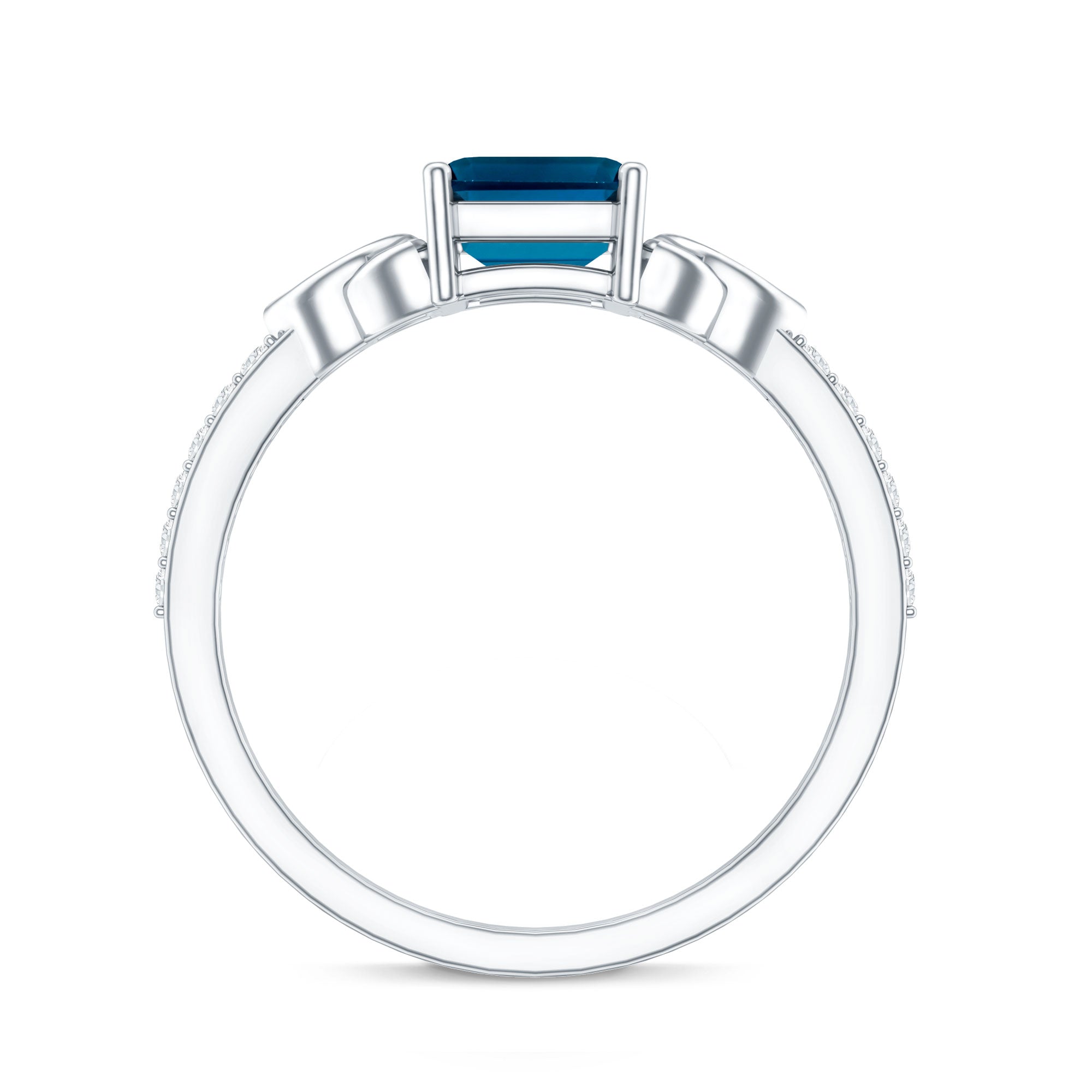 Emerald Cut London Blue Topaz Celtic Engagement Ring with Diamond