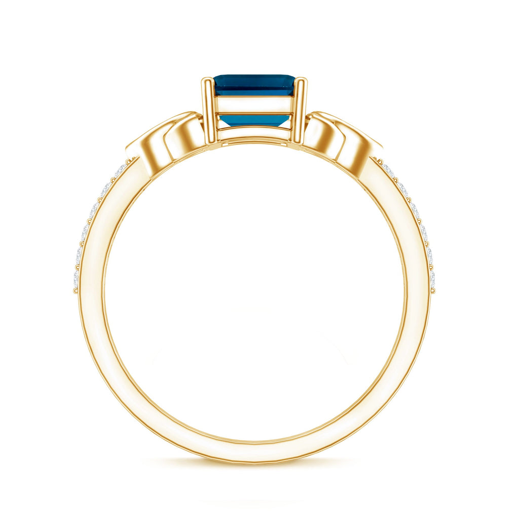 Emerald Cut London Blue Topaz Celtic Engagement Ring with Diamond