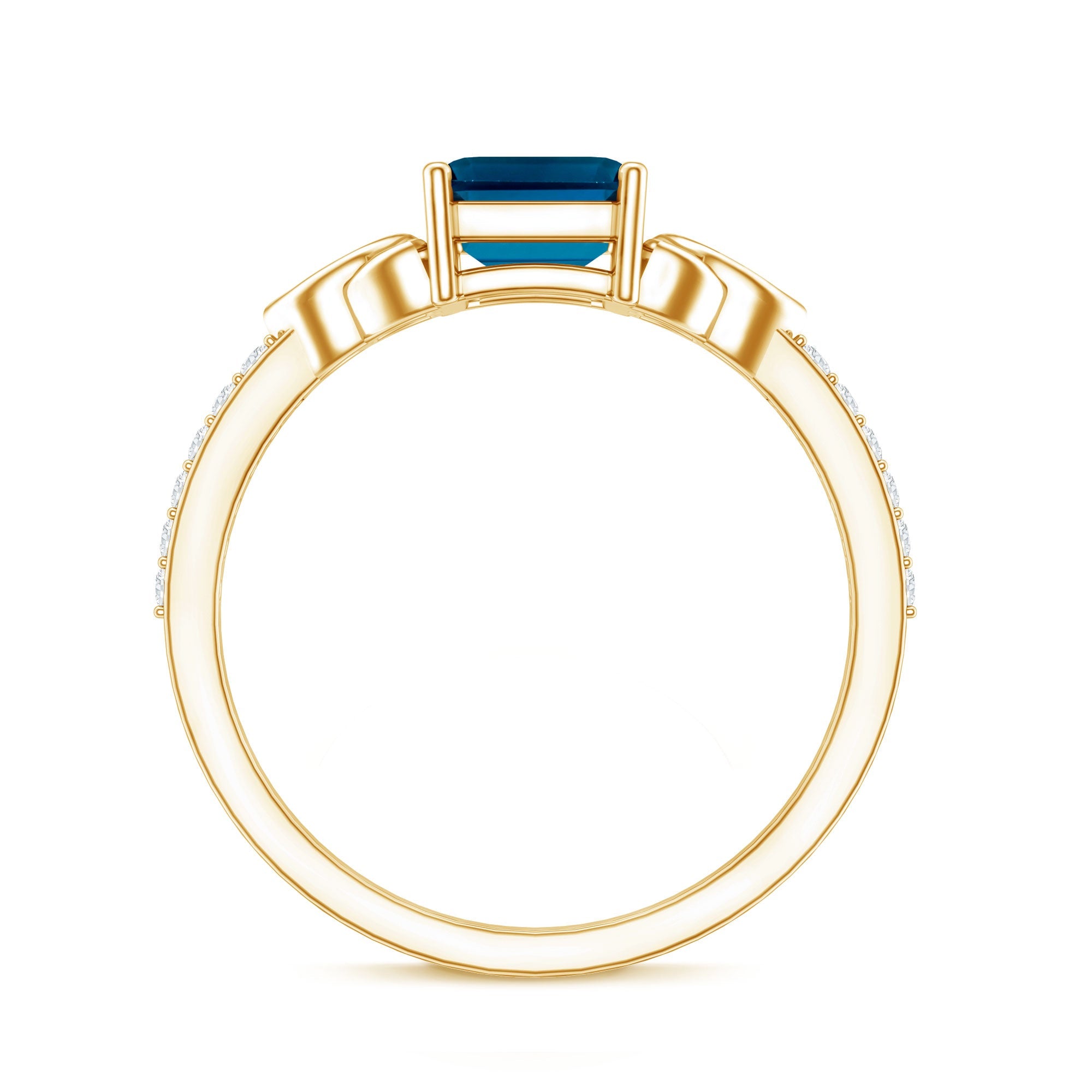 Emerald Cut London Blue Topaz Celtic Engagement Ring with Diamond