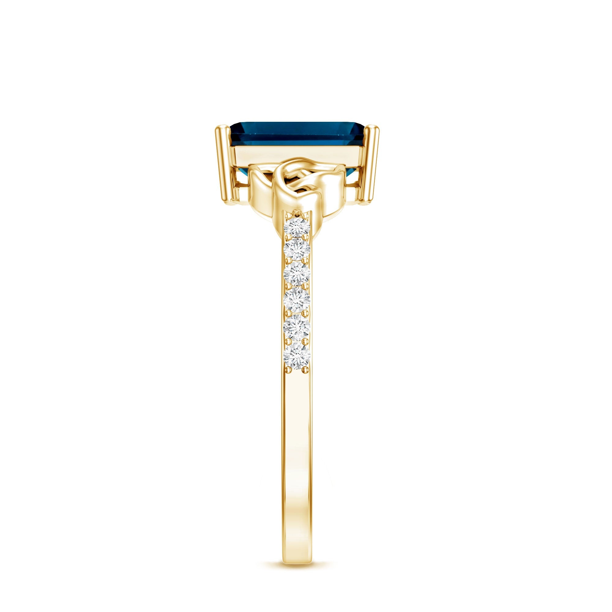 Emerald Cut London Blue Topaz Celtic Engagement Ring with Diamond