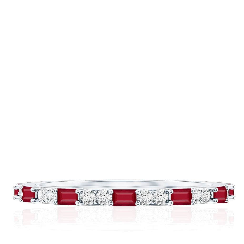 Genuine Baguette Ruby Diamond Eternity Ring for Women