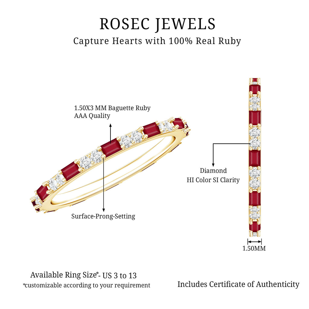 Genuine Baguette Ruby Diamond Eternity Ring for Women