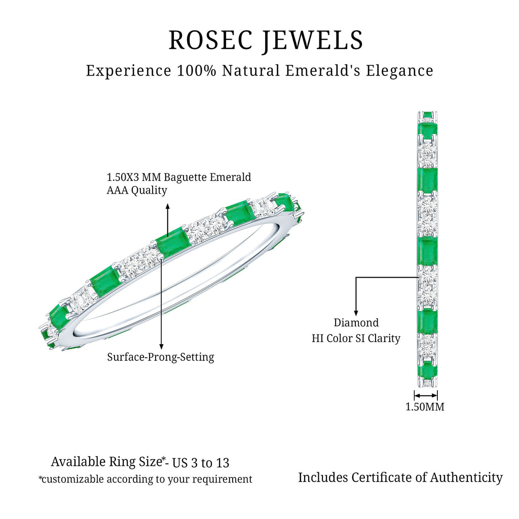 Natural Baguette Emerald Diamond Eternity Ring in East West Style