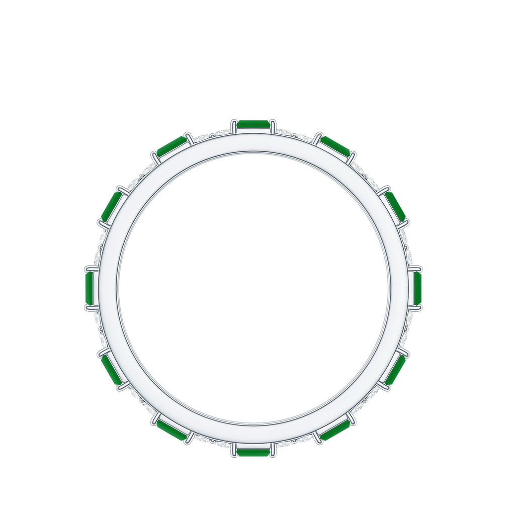 Natural Baguette Emerald Diamond Eternity Ring in East West Style