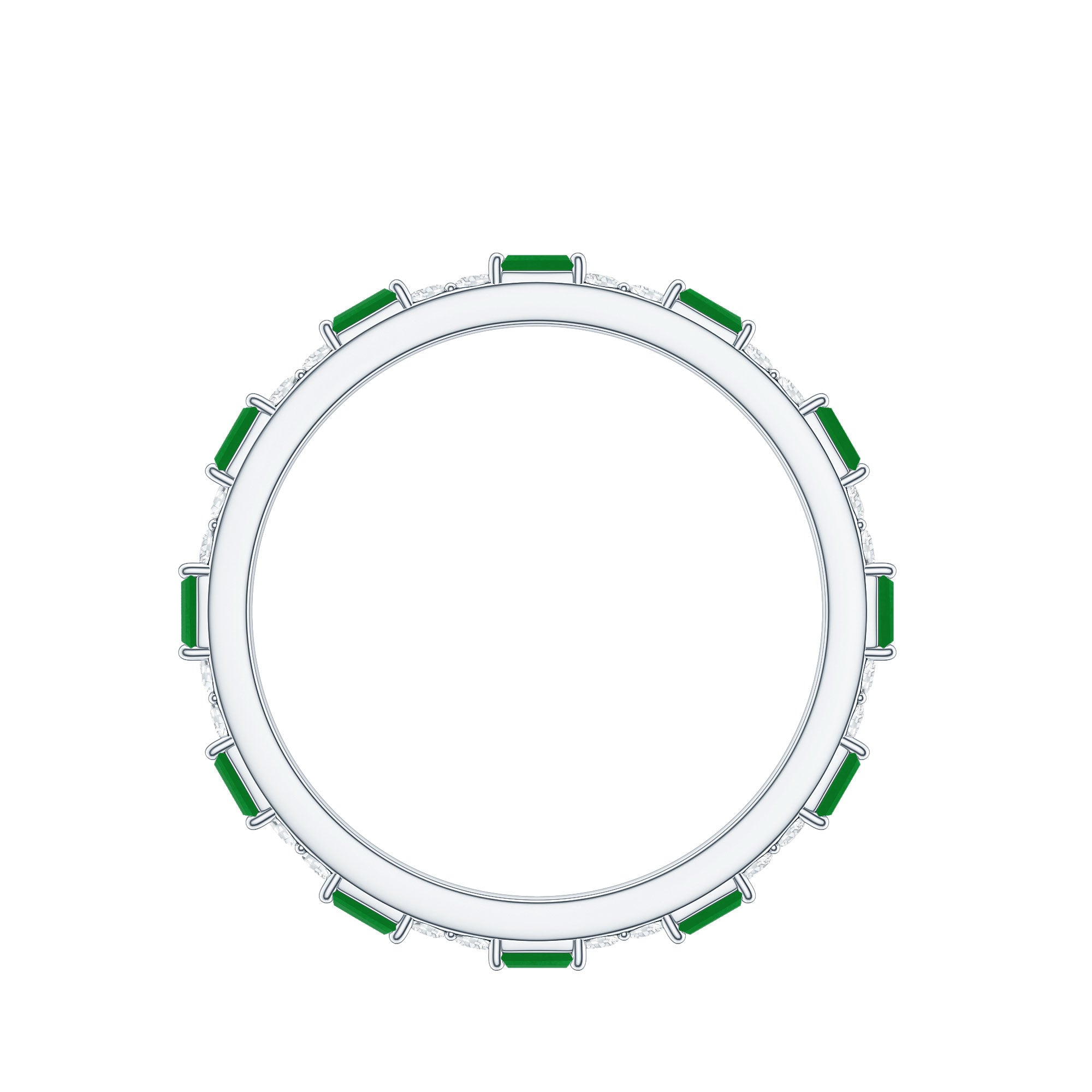 Natural Baguette Emerald Diamond Eternity Ring in East West Style