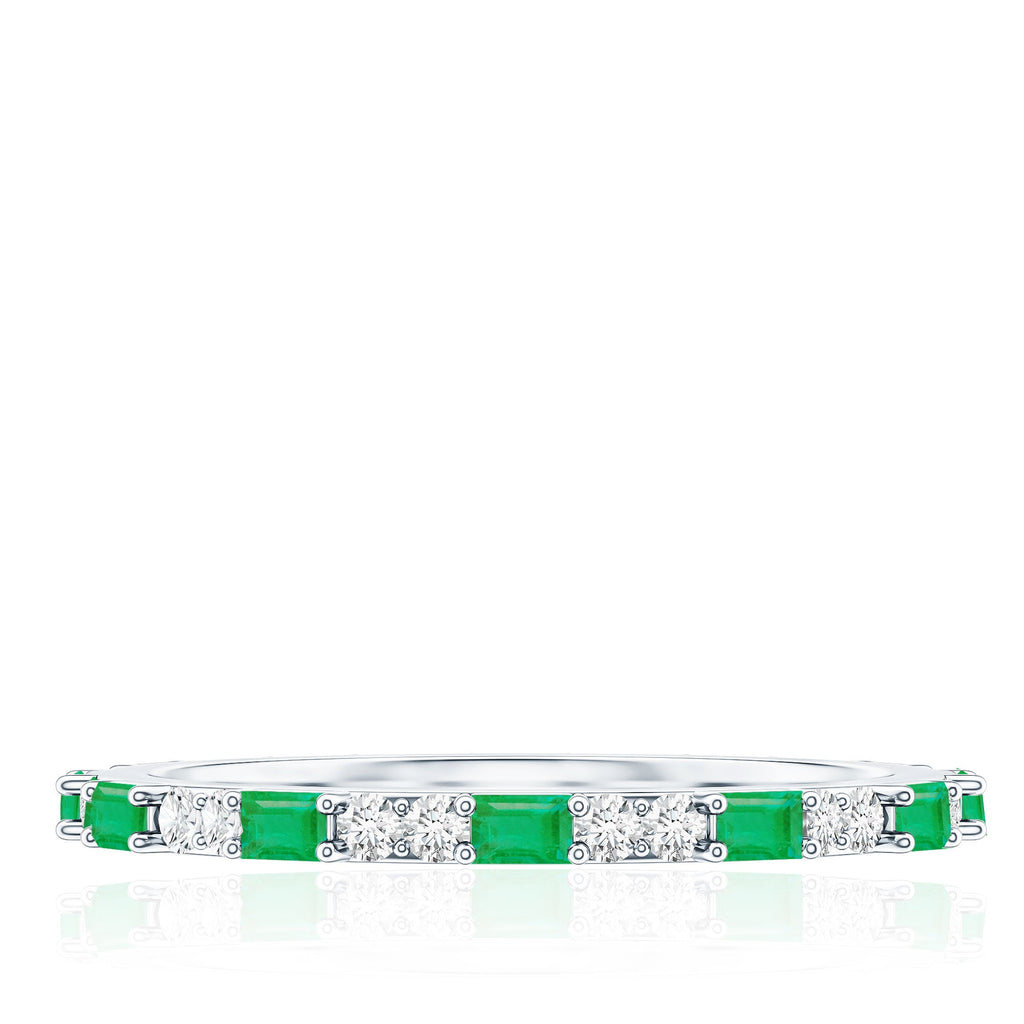 Natural Baguette Emerald Diamond Eternity Ring in East West Style
