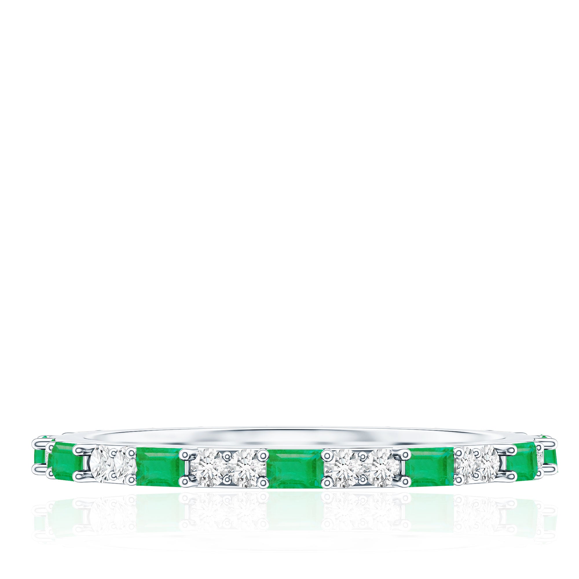 Natural Baguette Emerald Diamond Eternity Ring in East West Style