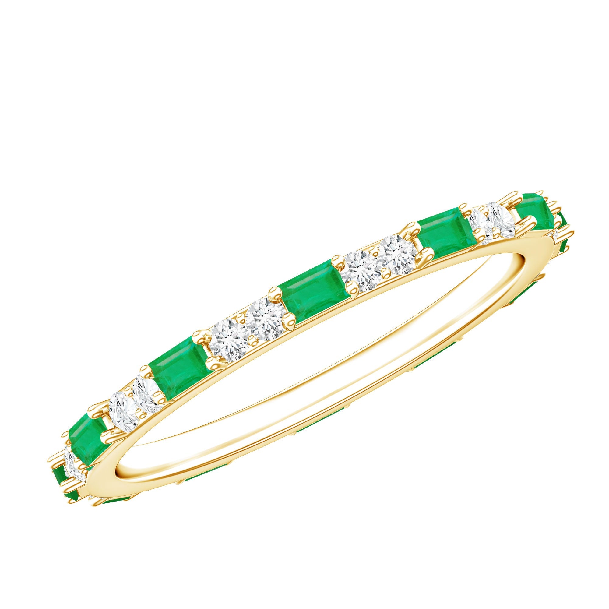 Natural Baguette Emerald Diamond Eternity Ring in East West Style