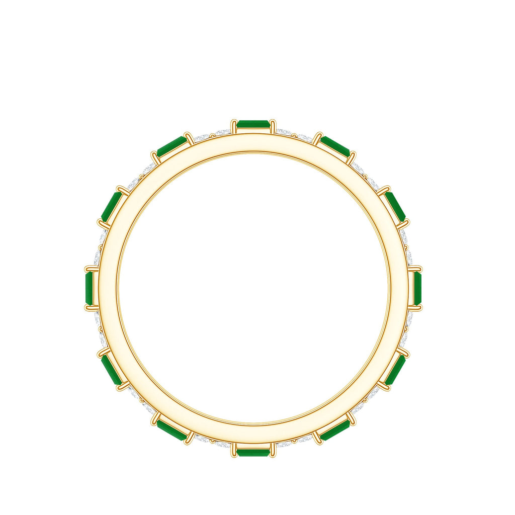 Natural Baguette Emerald Diamond Eternity Ring in East West Style