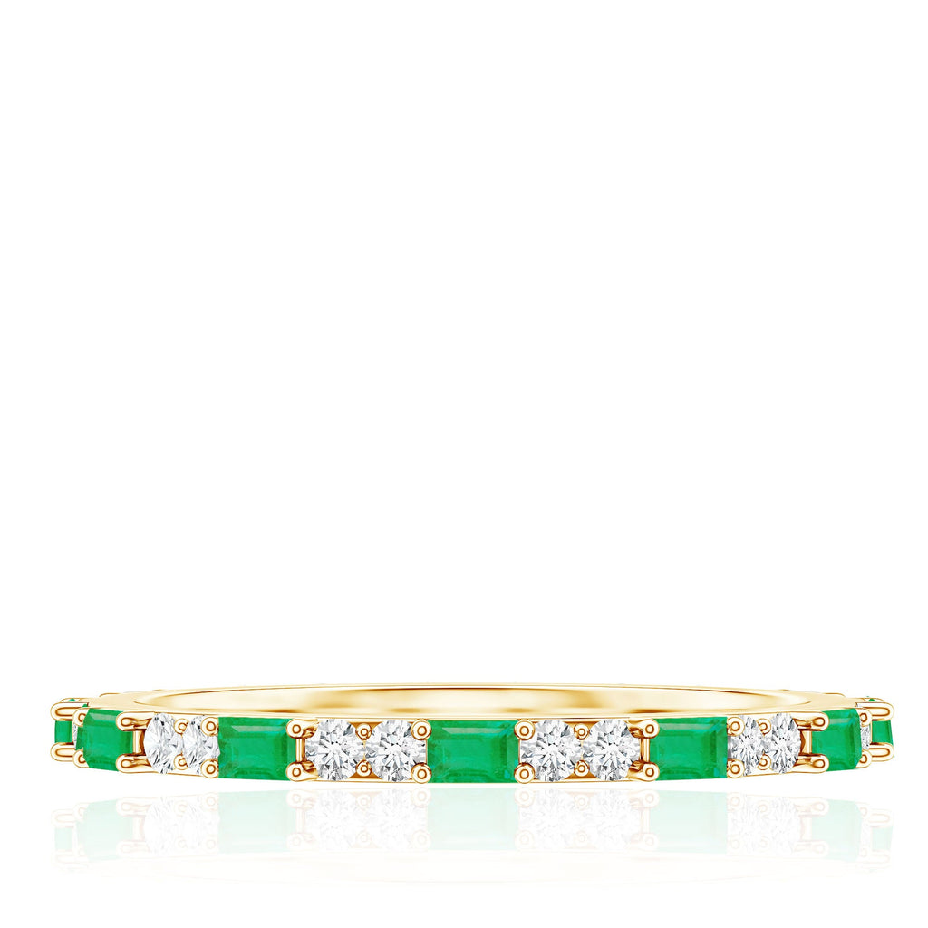 Natural Baguette Emerald Diamond Eternity Ring in East West Style