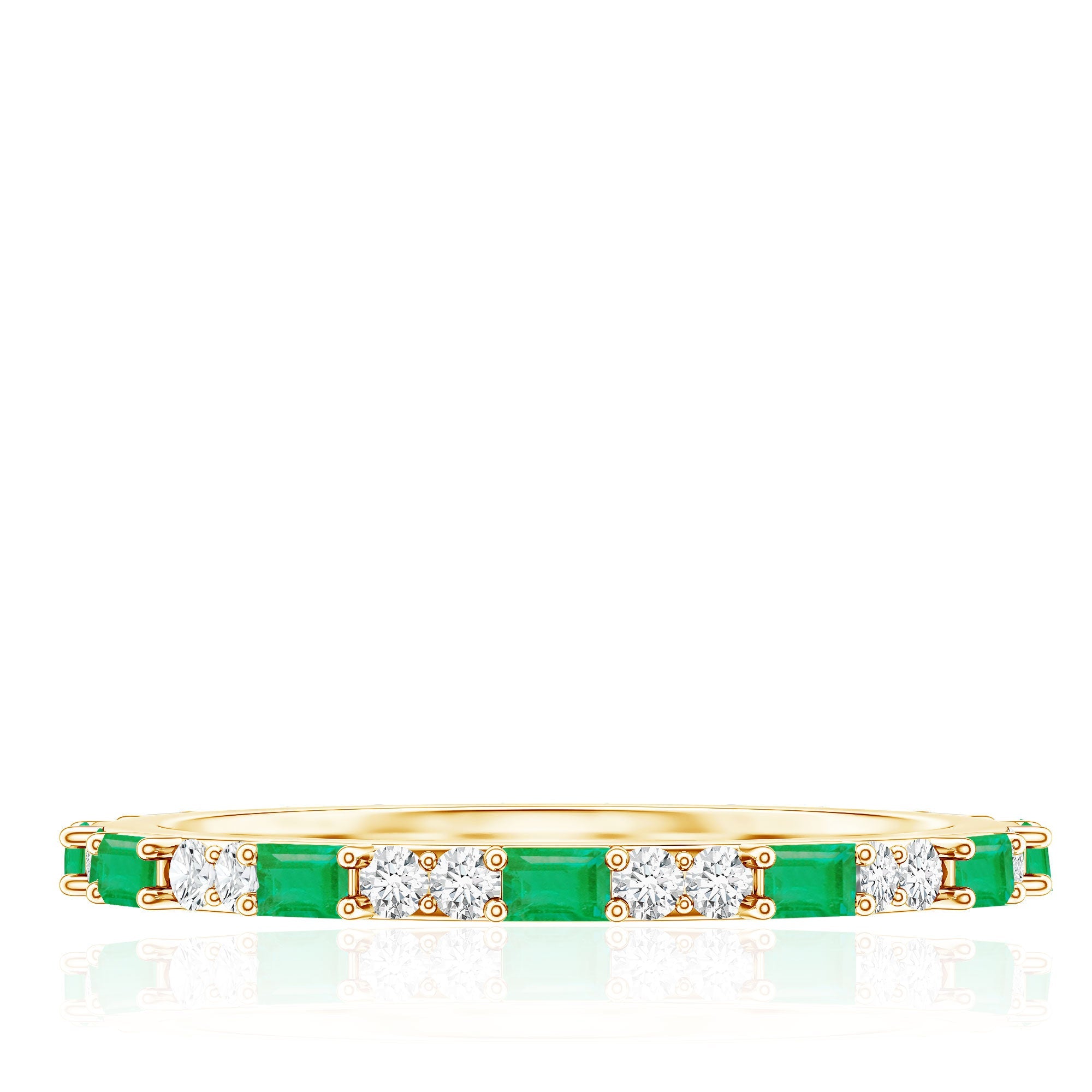 Natural Baguette Emerald Diamond Eternity Ring in East West Style