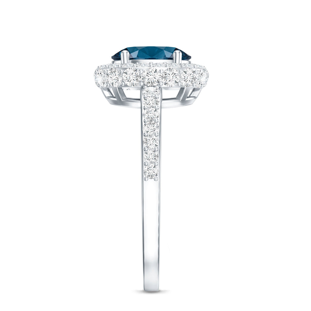 Genuine London Blue Topaz Classic Engagement Ring with Moissanite Halo