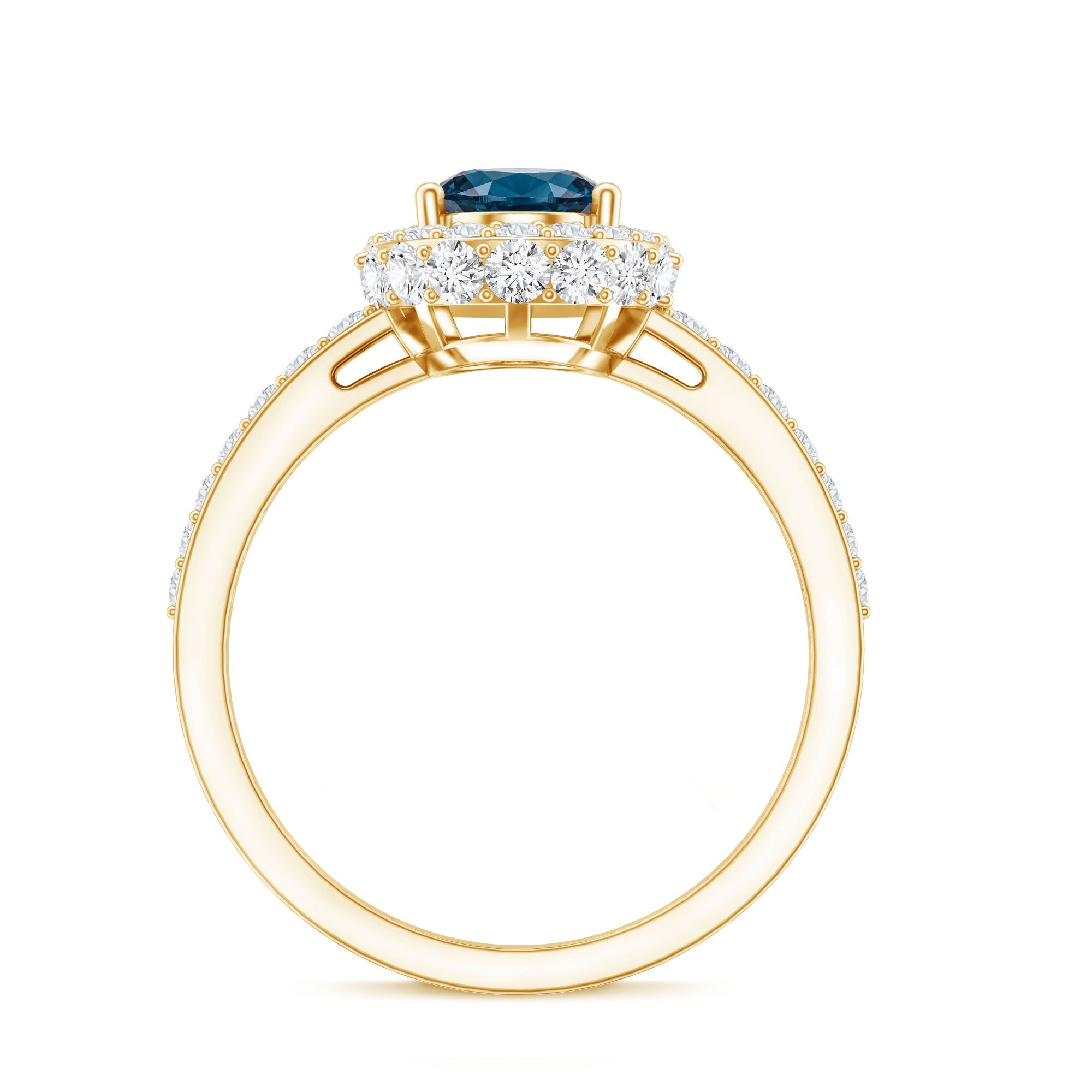 Genuine London Blue Topaz Classic Engagement Ring with Moissanite Halo