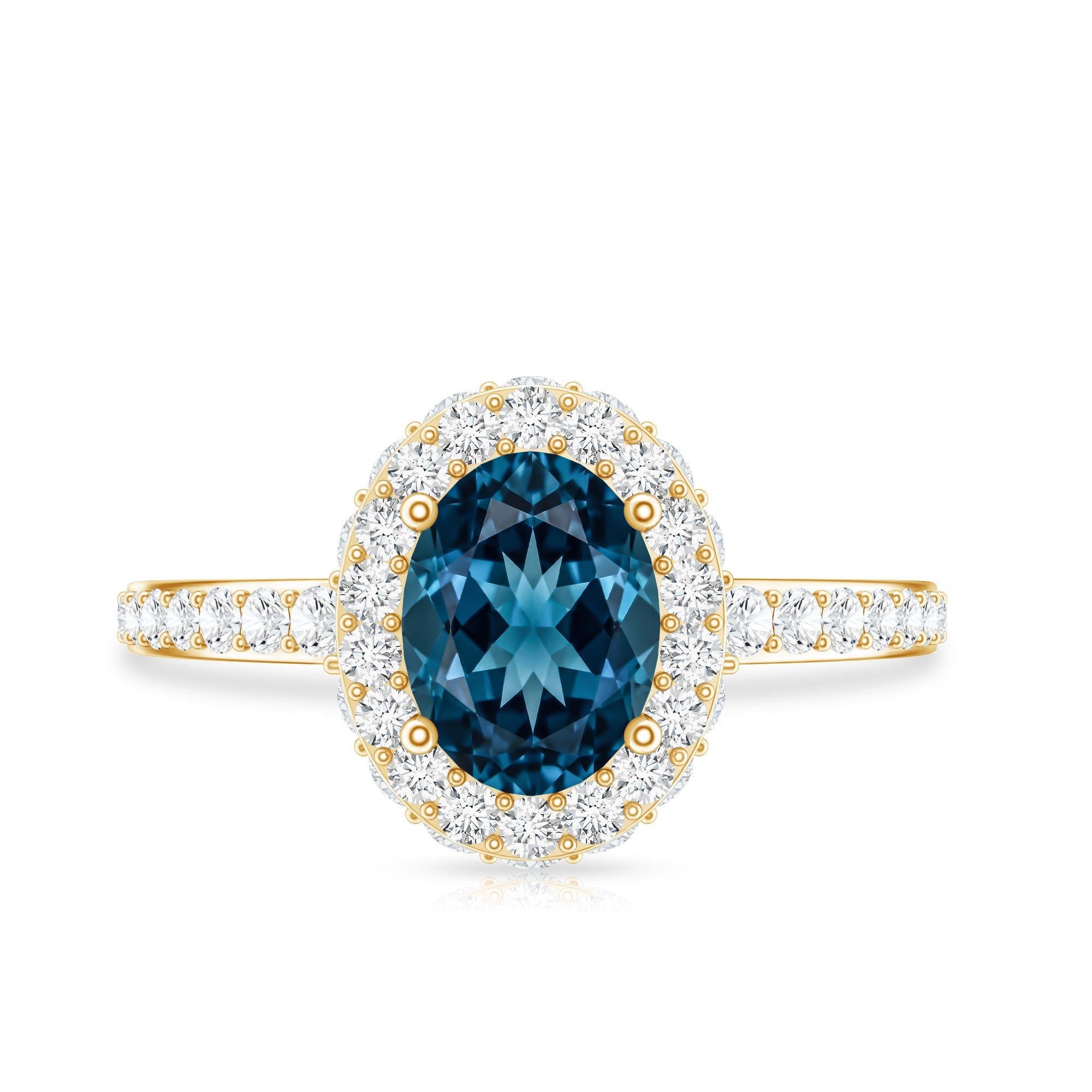Genuine London Blue Topaz Classic Engagement Ring with Moissanite Halo