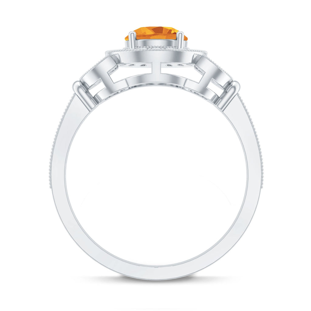 Vintage Style 1.2 Carat Citrine Engagement Ring with Diamond Halo
