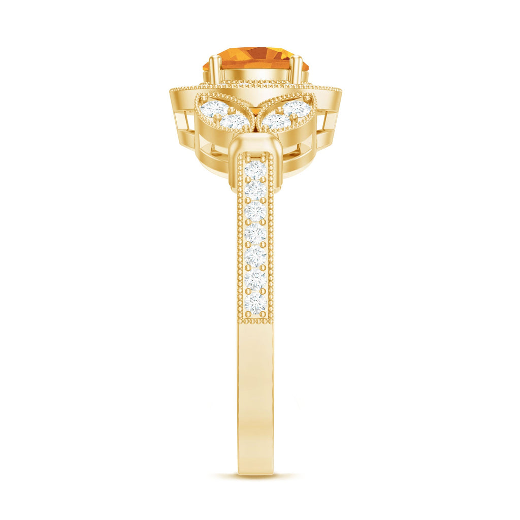 Vintage Style 1.2 Carat Citrine Engagement Ring with Diamond Halo