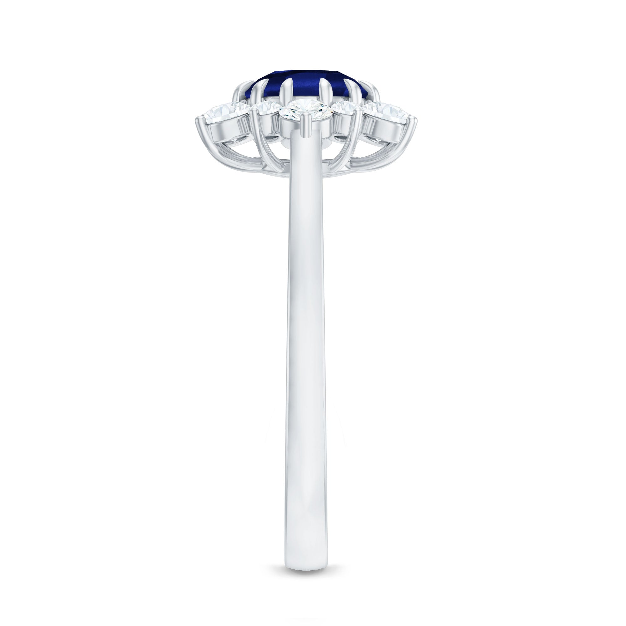 Round Cut Created Blue Sapphire Classic Halo Engagement Ring with Moissanite