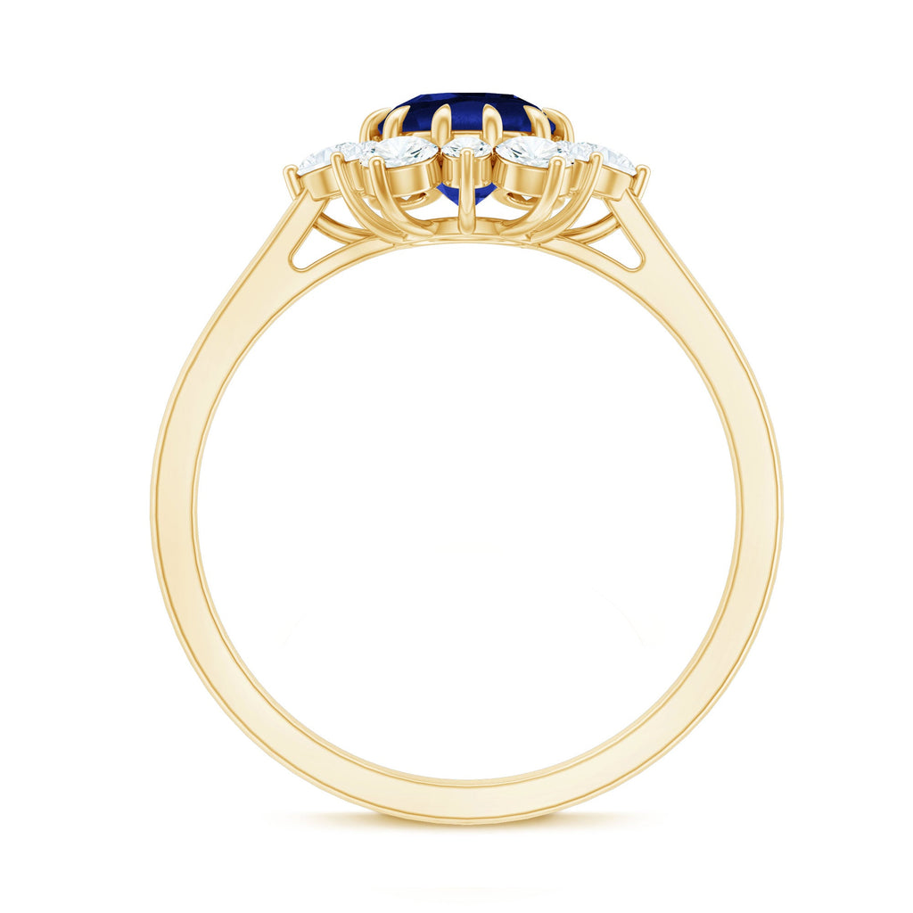 Round Cut Created Blue Sapphire Classic Halo Engagement Ring with Moissanite