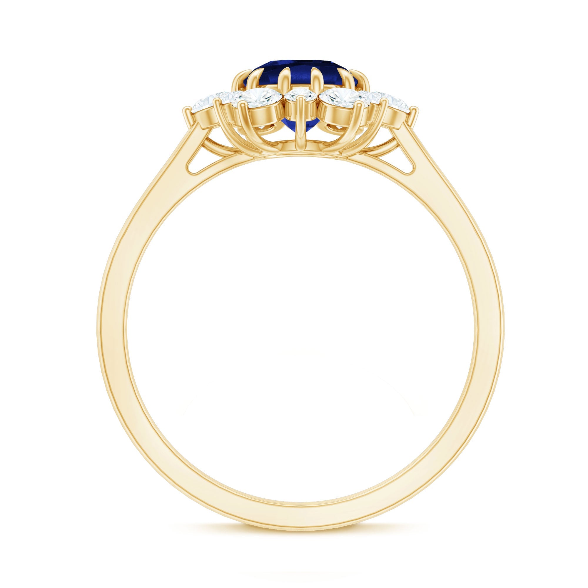Round Cut Created Blue Sapphire Classic Halo Engagement Ring with Moissanite