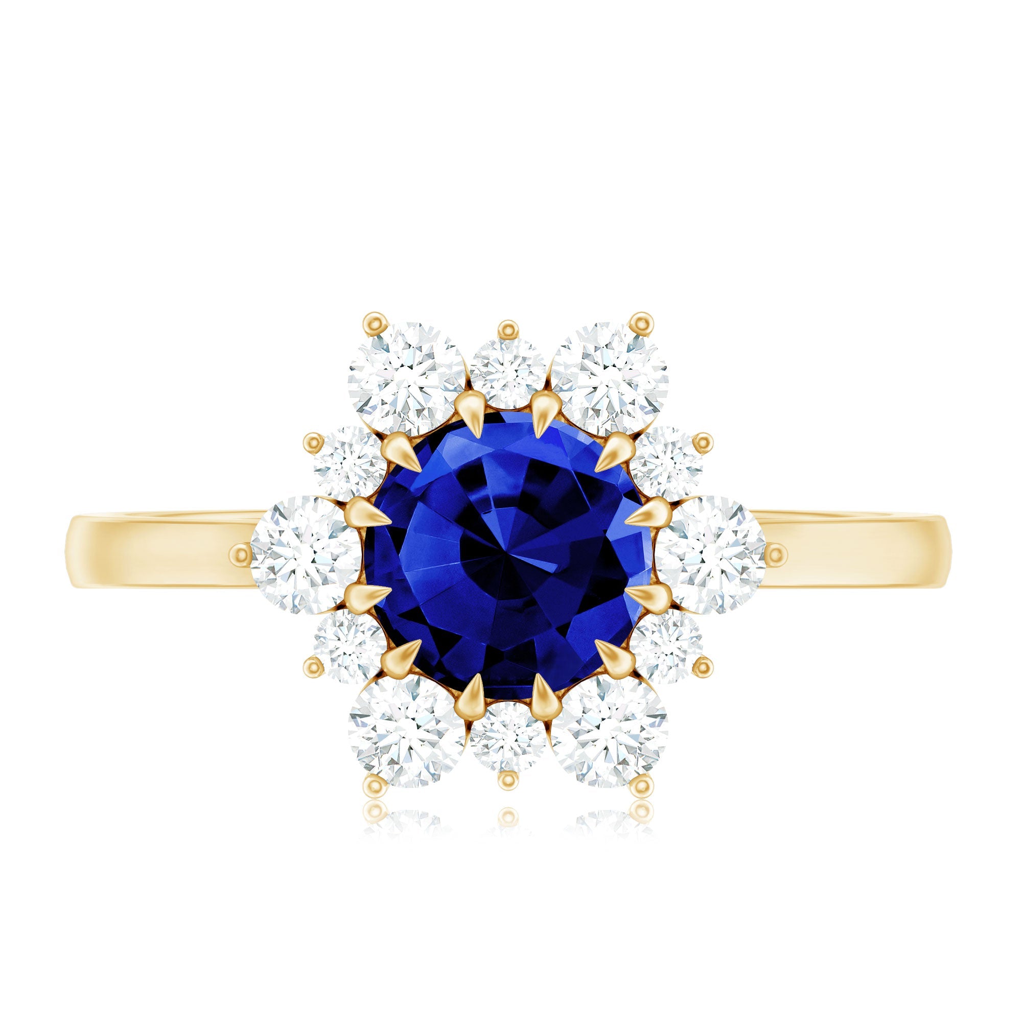 Round Cut Created Blue Sapphire Classic Halo Engagement Ring with Moissanite