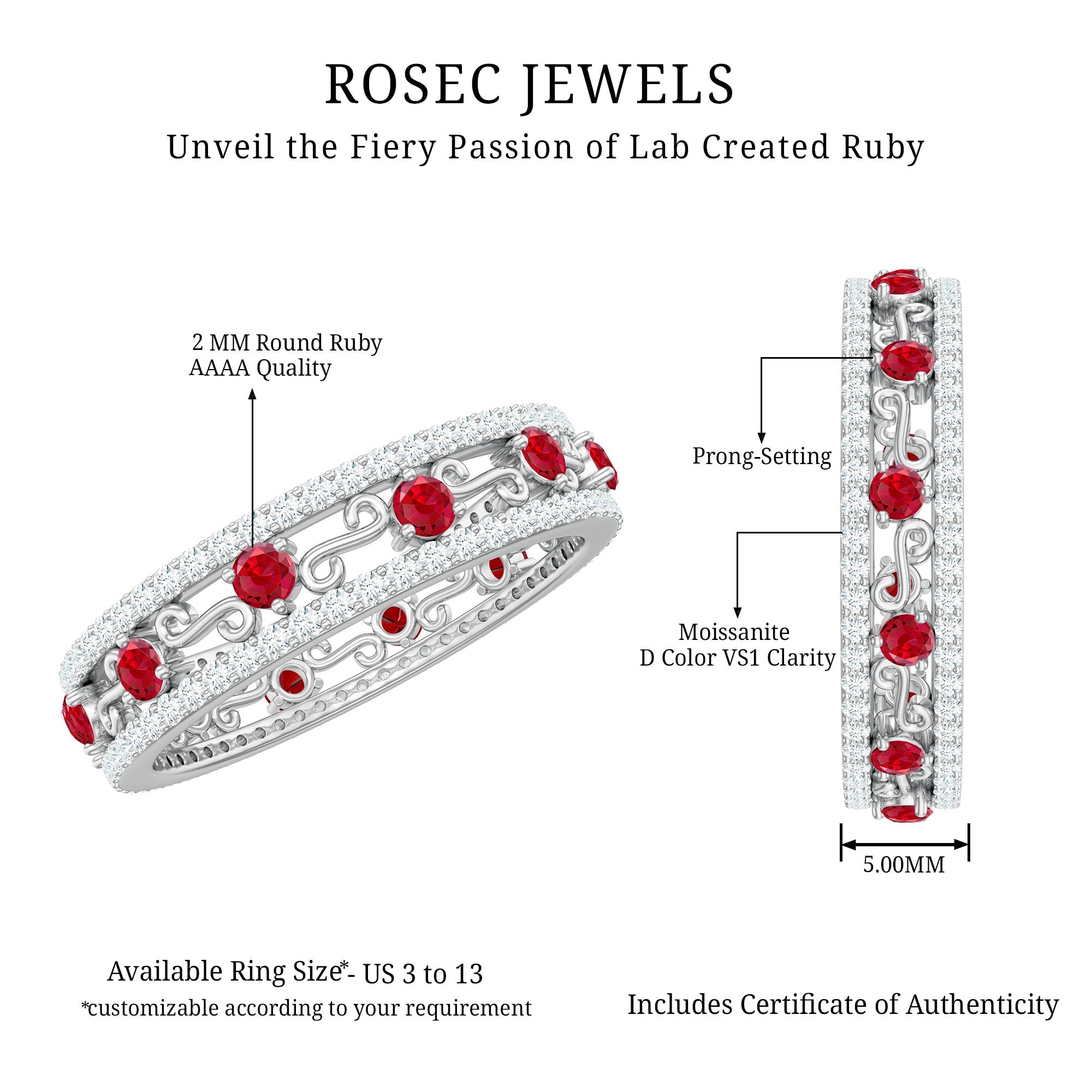 Classic Lab Created Ruby and Moissanite Eternity Wedding Band