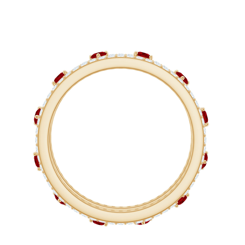 Classic Lab Created Ruby and Moissanite Eternity Wedding Band