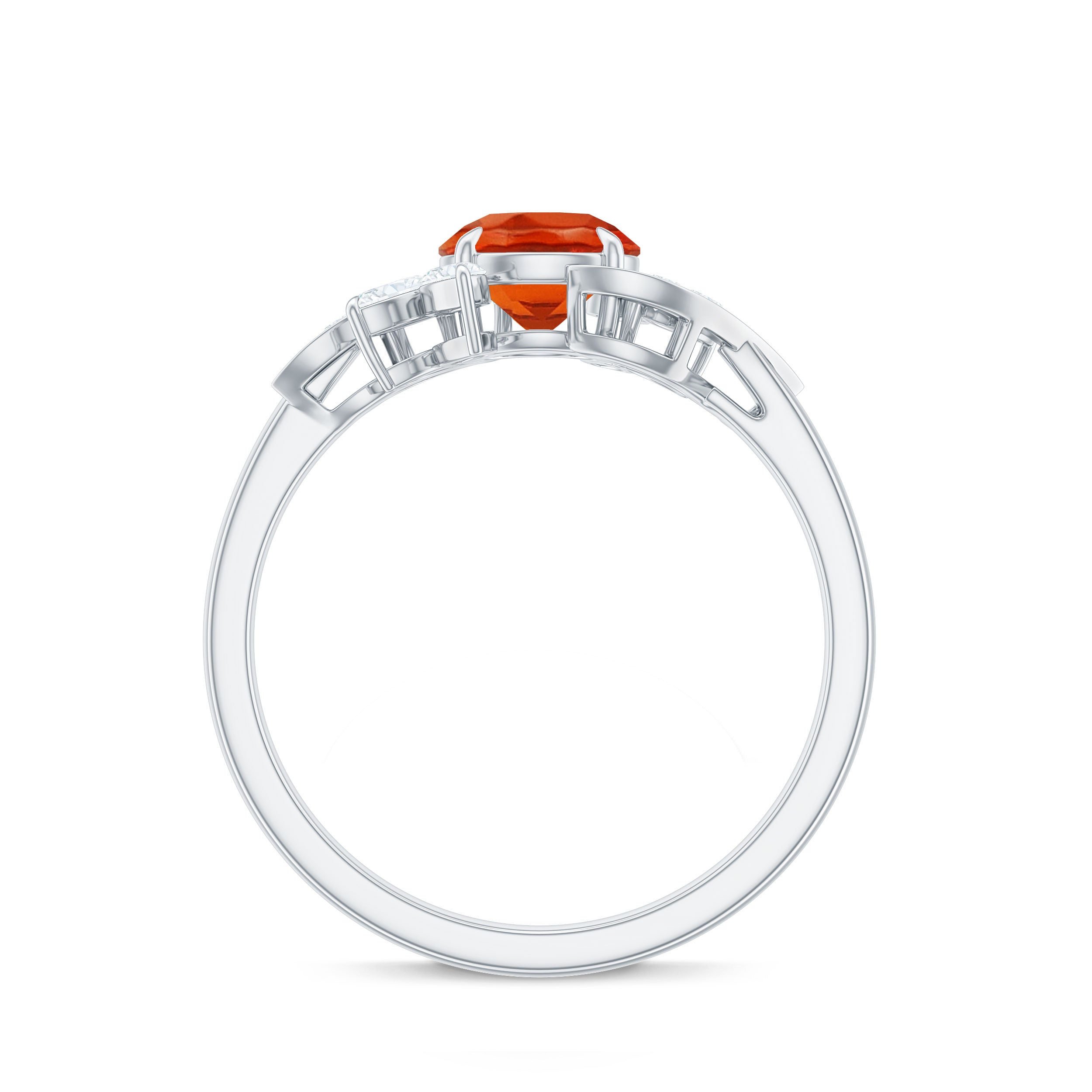 0.7 Carat Fire Opal Flower Engagement Ring with Diamond