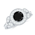 2 Carat Round Black Onyx Vintage Engagement Ring with Diamond Halo