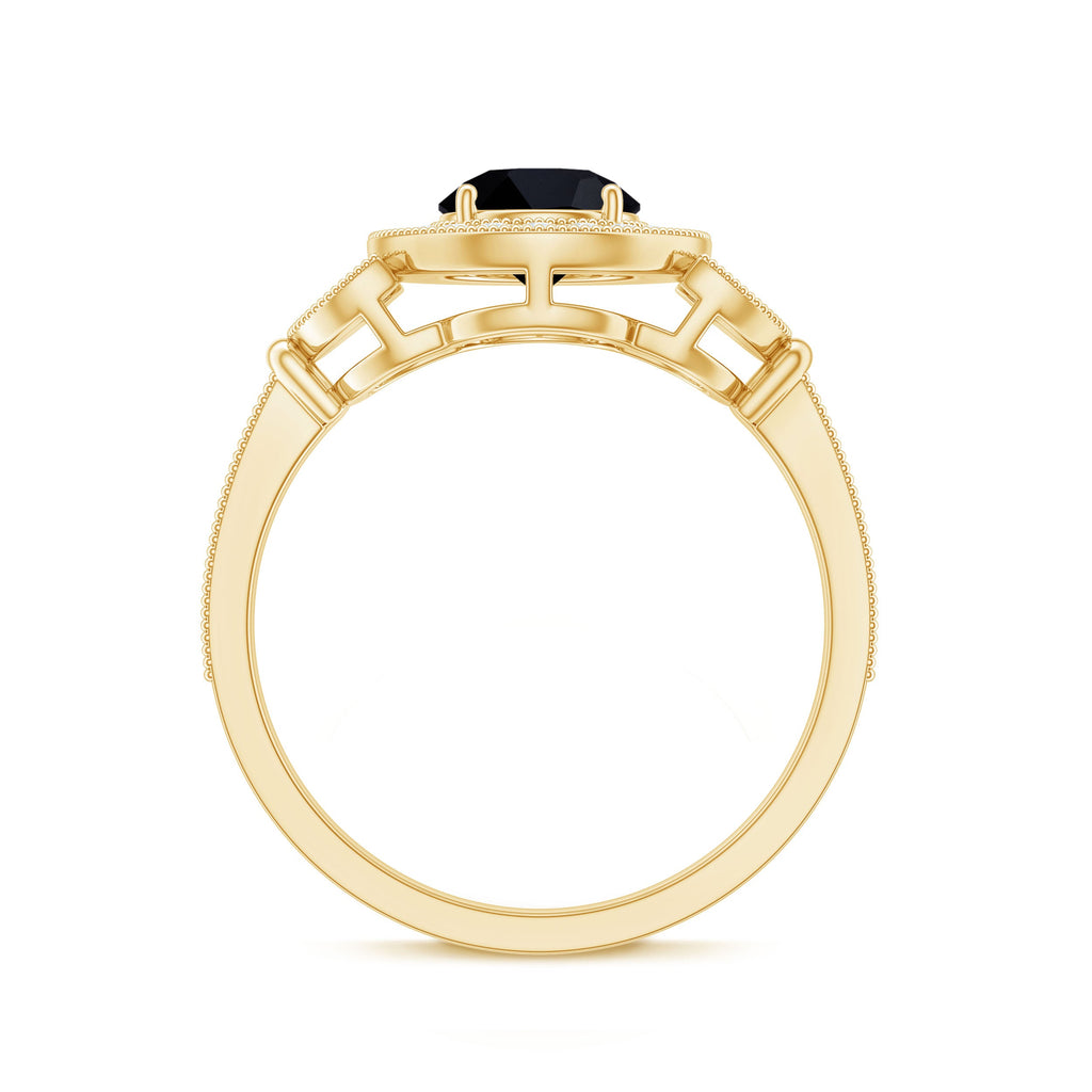 2 Carat Round Black Onyx Vintage Engagement Ring with Diamond Halo