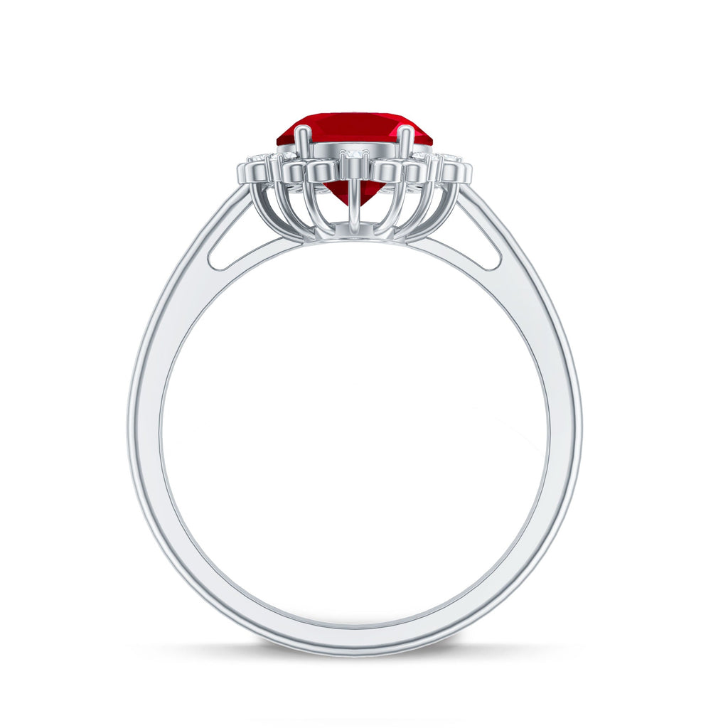 Vintage Style Oval Lab Created Ruby Engagement Ring with Diamonds