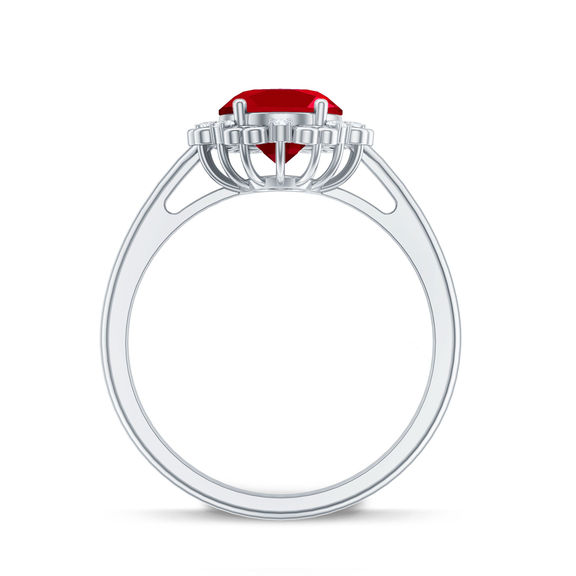 Vintage Style Oval Lab Created Ruby Engagement Ring with Diamonds