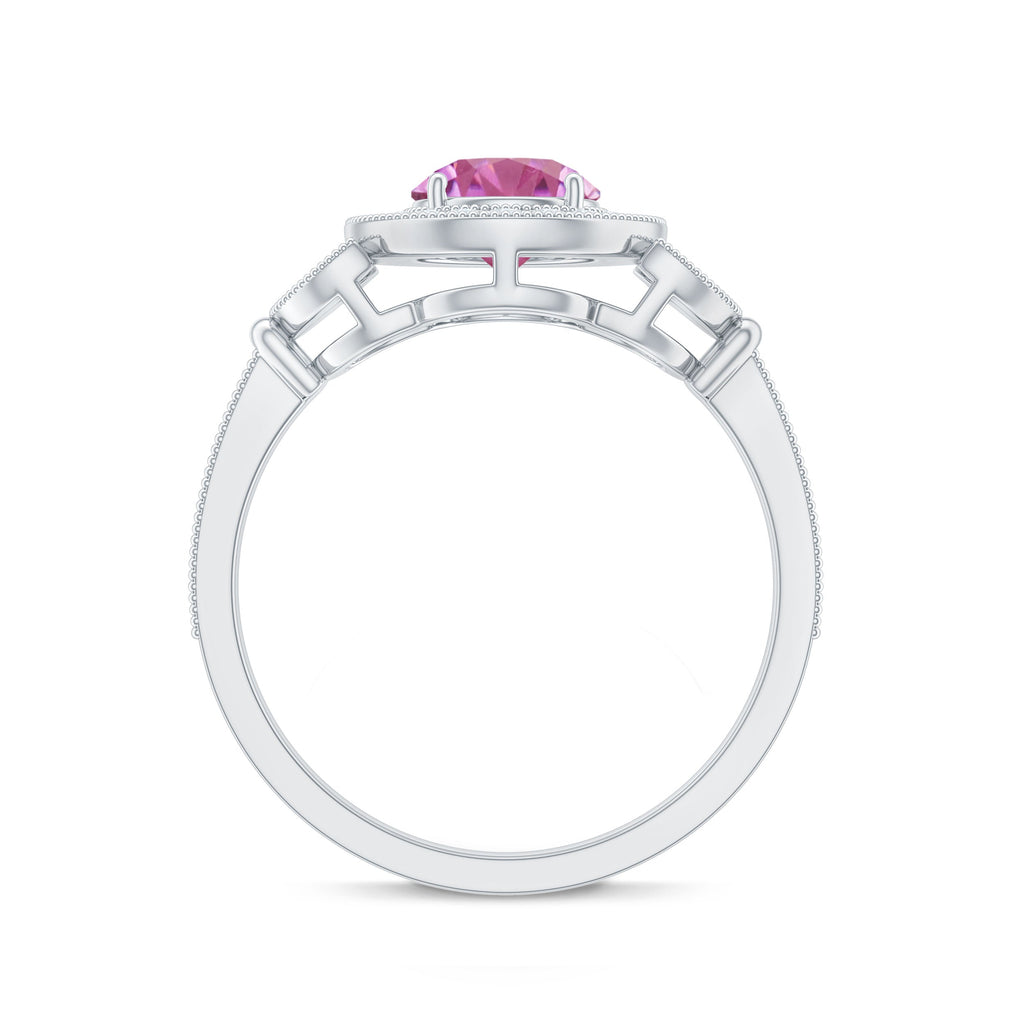 Pink Tourmaline Vintage Style Engagement Ring with Diamond
