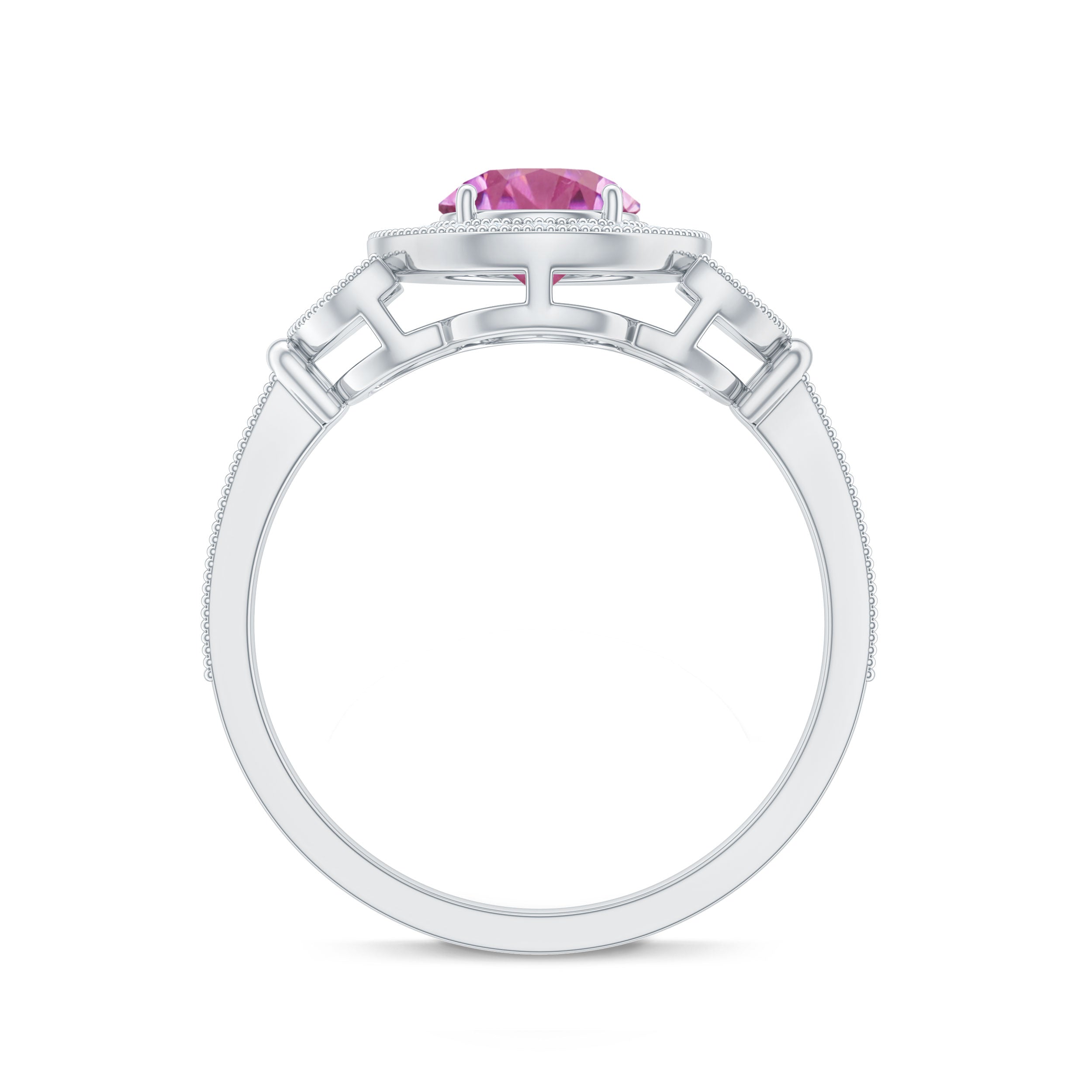 Pink Tourmaline Vintage Style Engagement Ring with Diamond