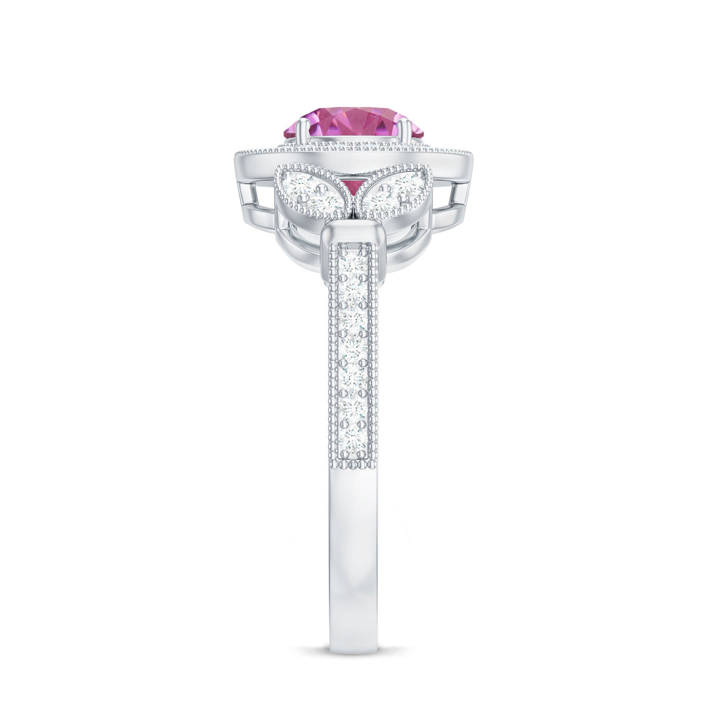 Pink Tourmaline Vintage Style Engagement Ring with Diamond