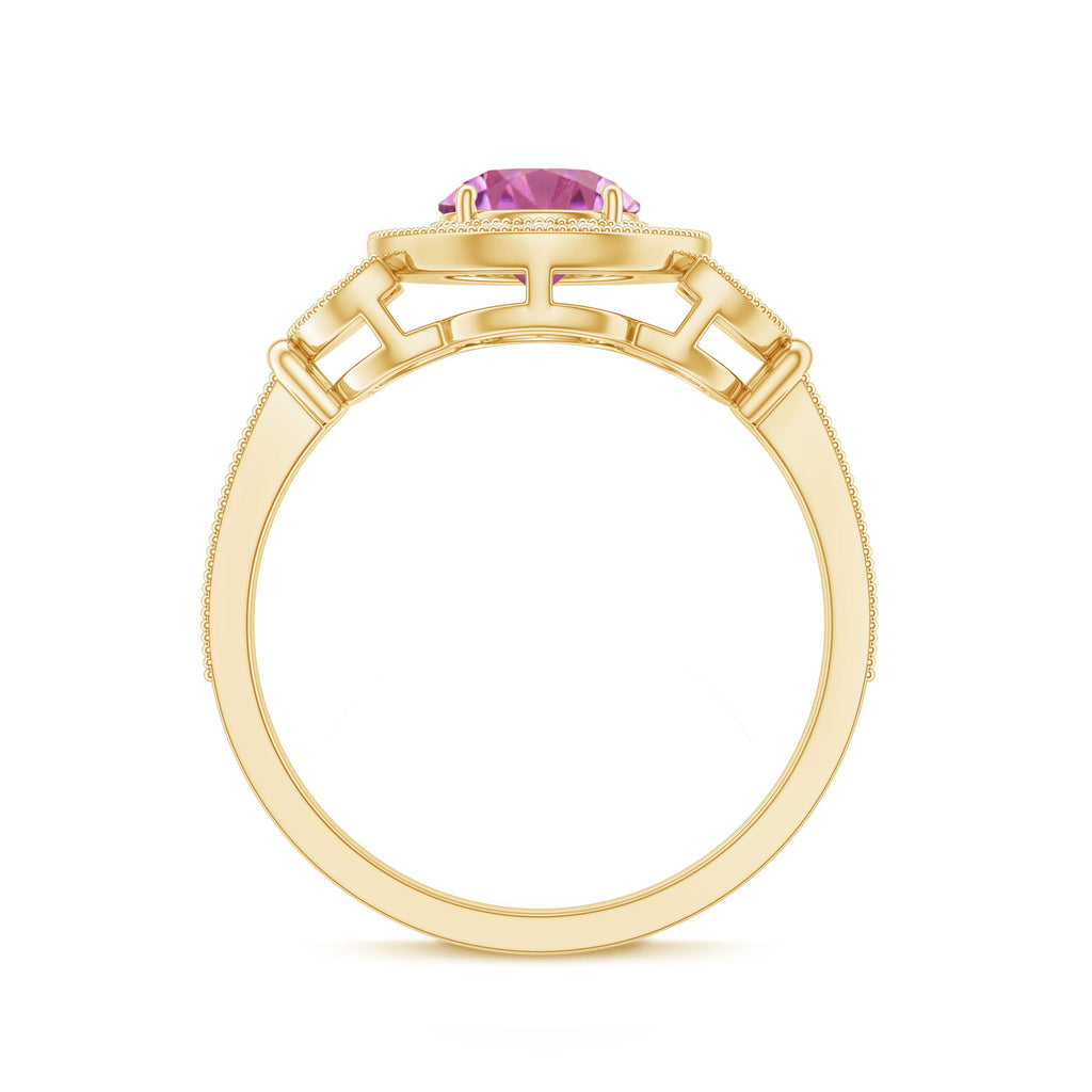 Pink Tourmaline Vintage Style Engagement Ring with Diamond