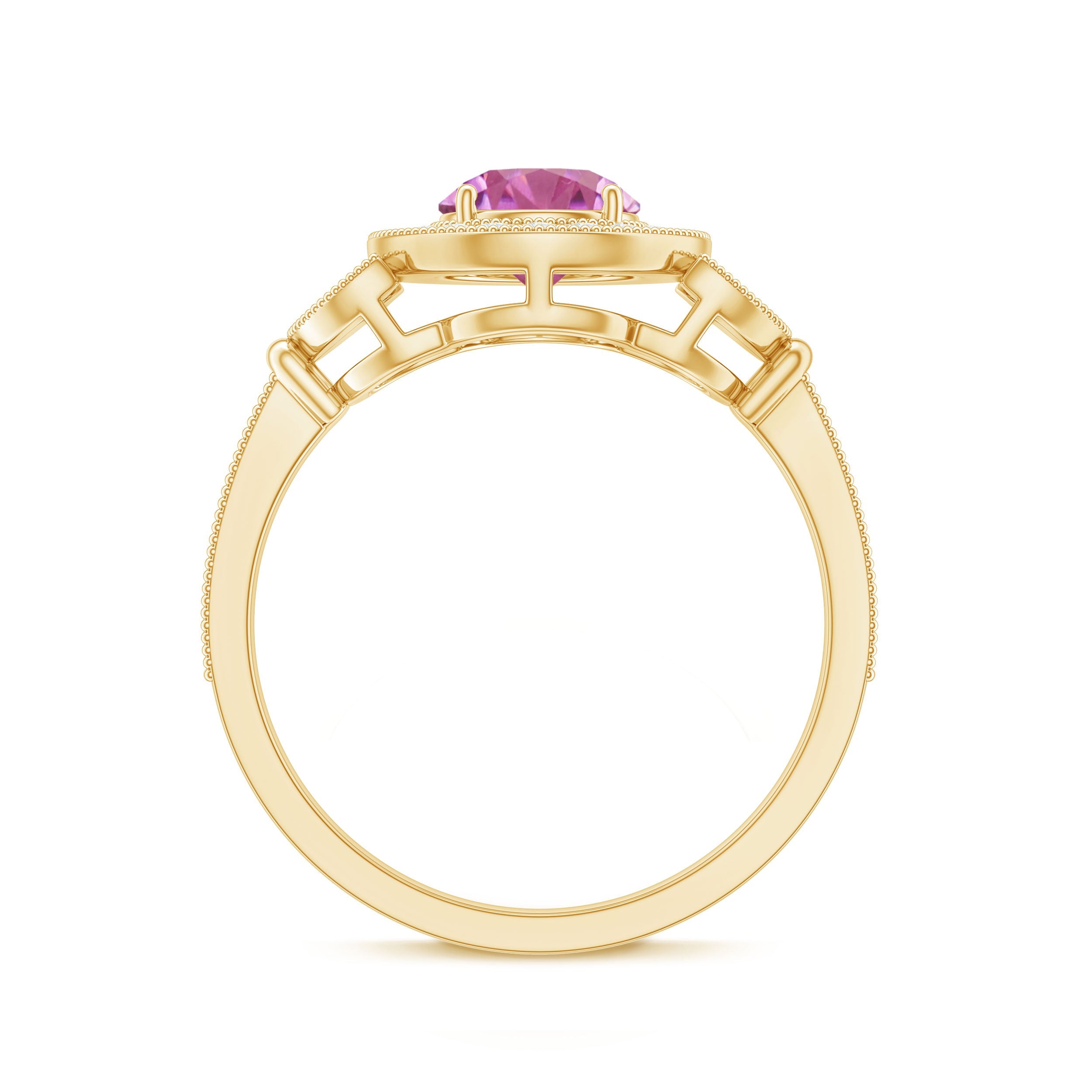 Pink Tourmaline Vintage Style Engagement Ring with Diamond