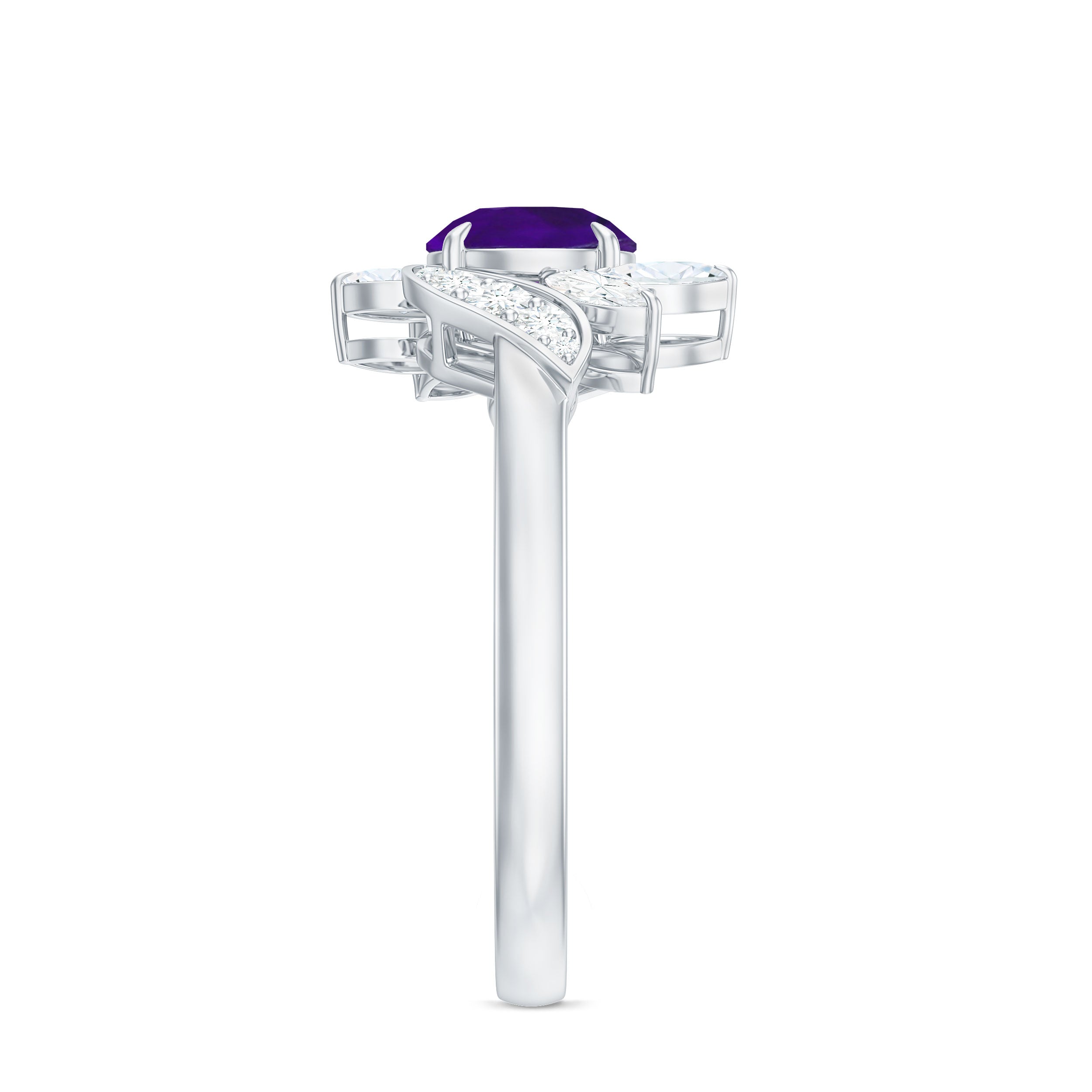 1.2 Carat Nature Inspired Amethyst Engagement Ring with Diamond