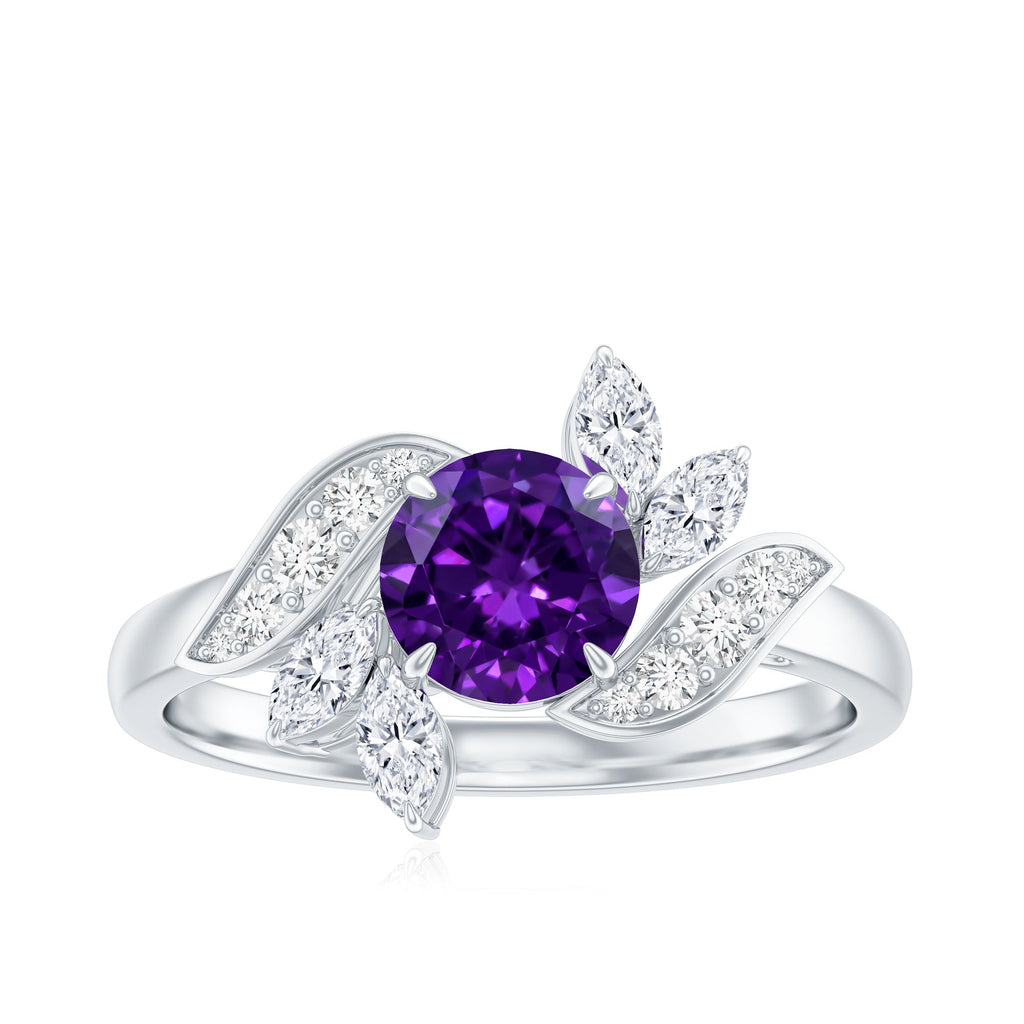 1.2 Carat Nature Inspired Amethyst Engagement Ring with Diamond