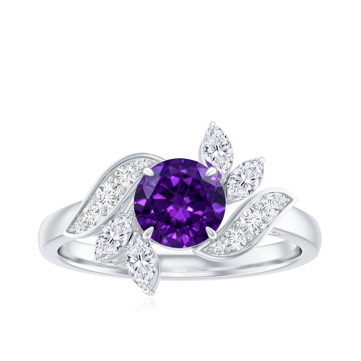 1.2 Carat Nature Inspired Amethyst Engagement Ring with Diamond