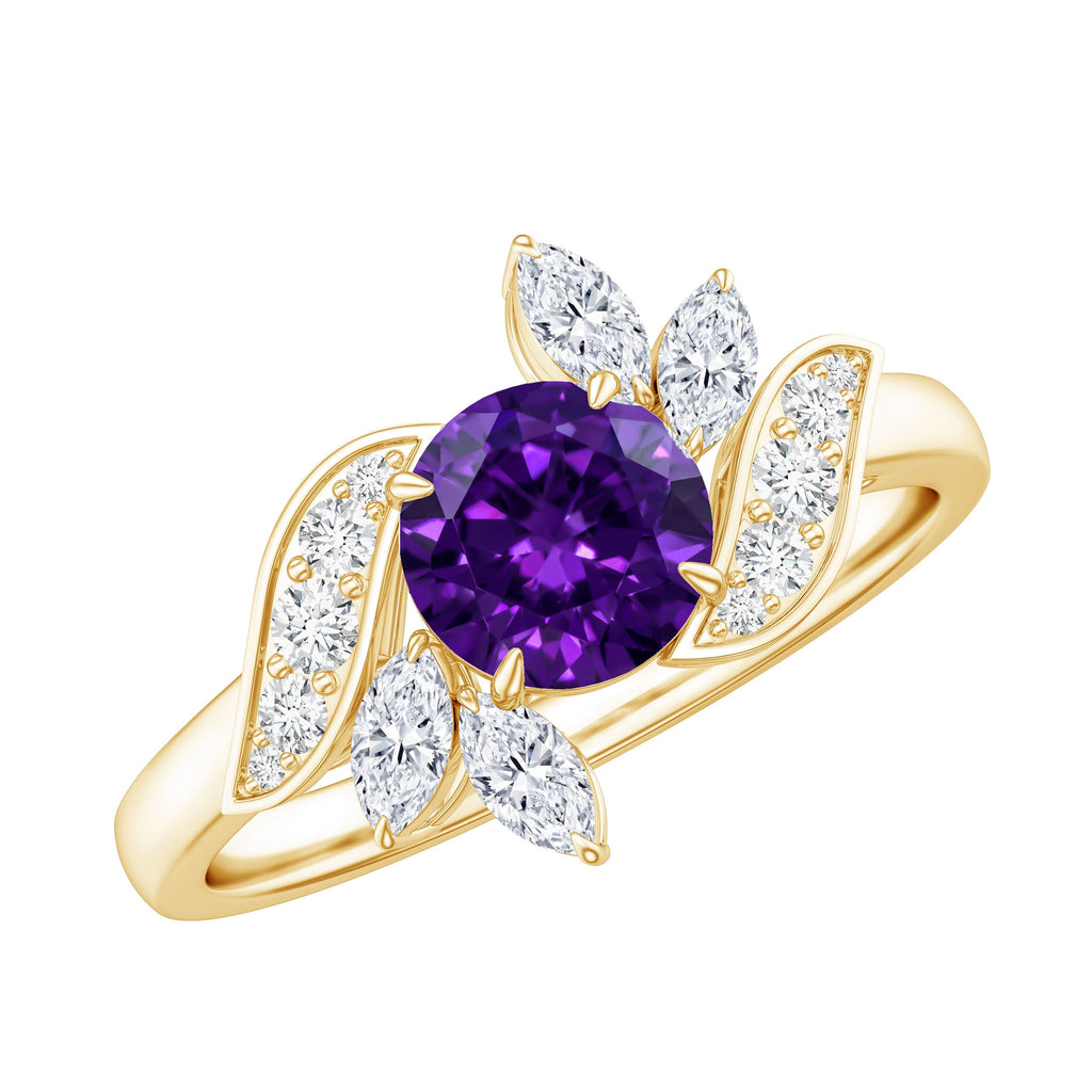 1.2 Carat Nature Inspired Amethyst Engagement Ring with Diamond