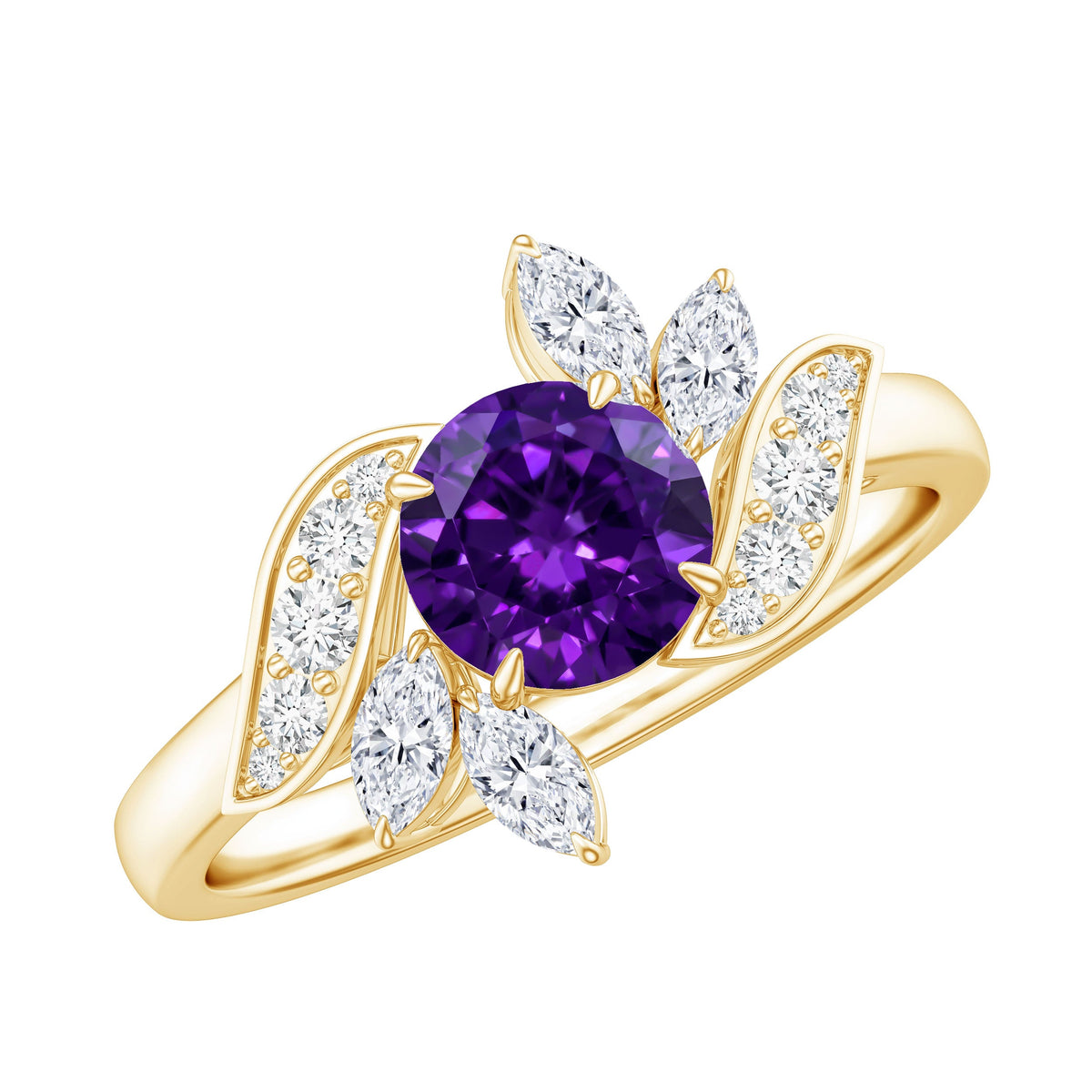 1.2 Carat Nature Inspired Amethyst Engagement Ring with Diamond