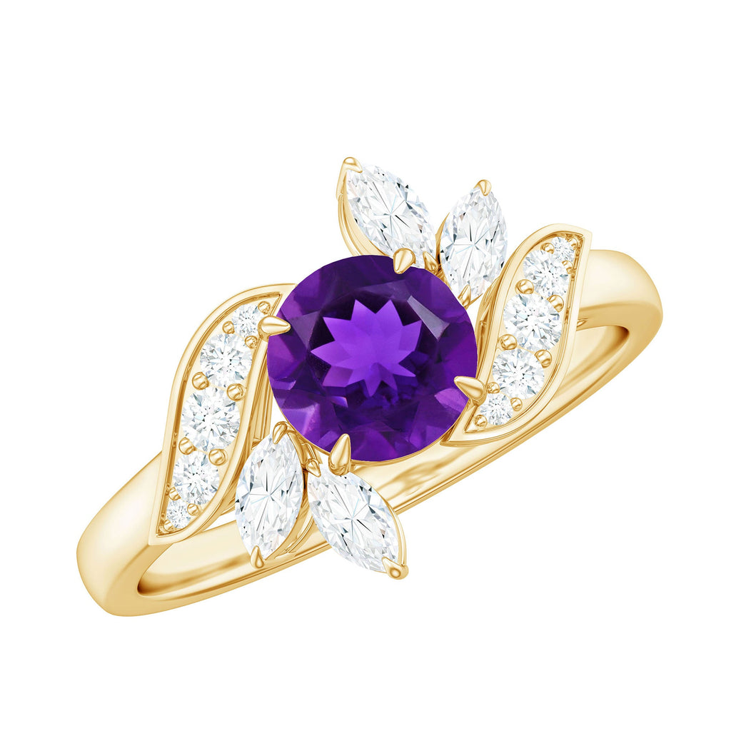 1.2 Carat Nature Inspired Amethyst Engagement Ring with Diamond