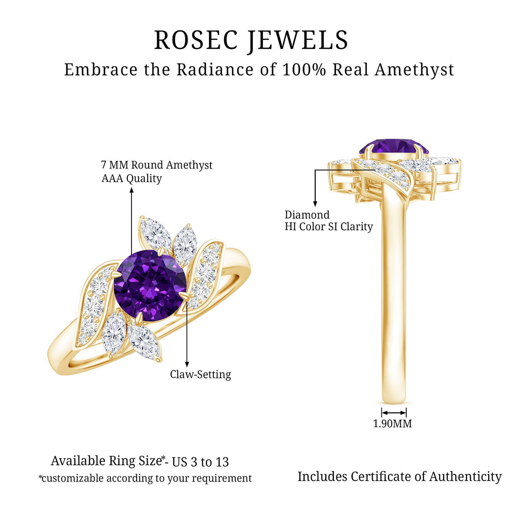 1.2 Carat Nature Inspired Amethyst Engagement Ring with Diamond