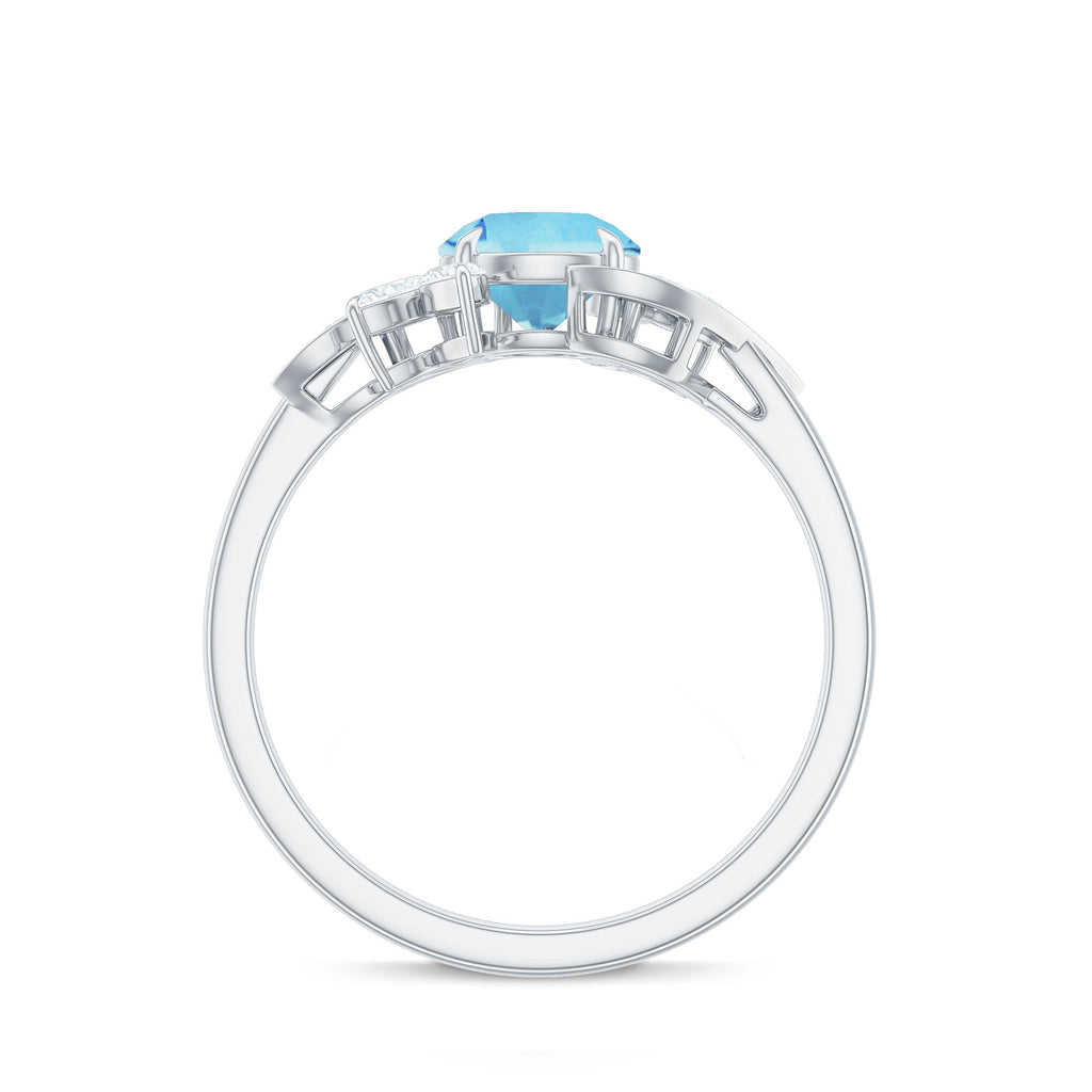 Genuine 0.8 Carat Aquamarine and Diamond Flower Engagement Ring