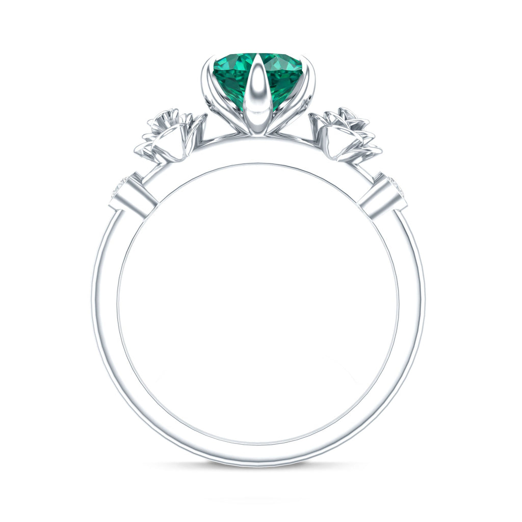 Certified 2 Carat Lab Grown Emerald Diamond Engagement Ring with Flower